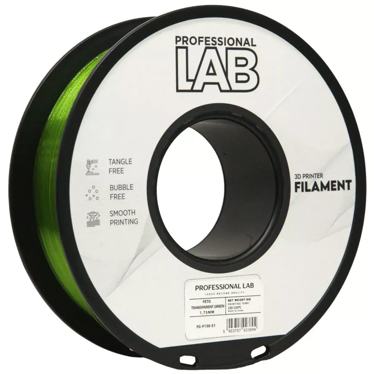 PETG filament Professional Lab - 1 kg zelená transparentní