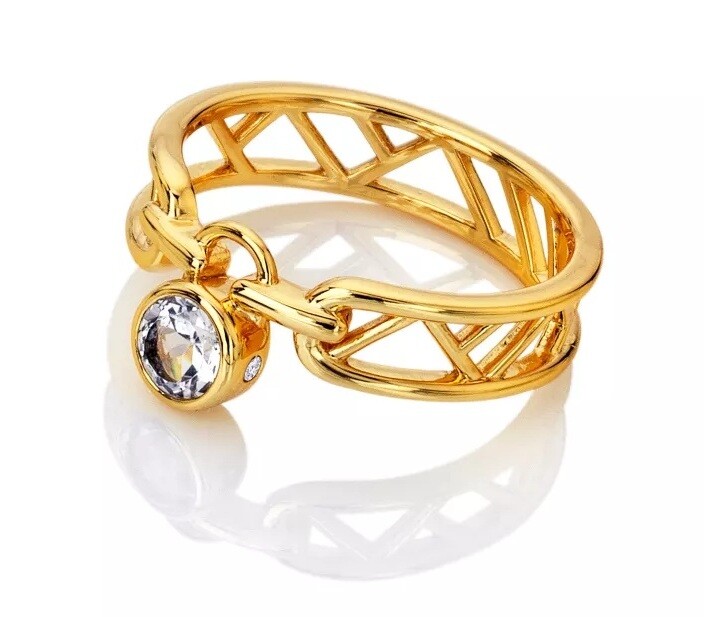 Hot Diamonds Štýlový pozlátený prsteň s topazom a diamantom Revolve DR301 56 mm