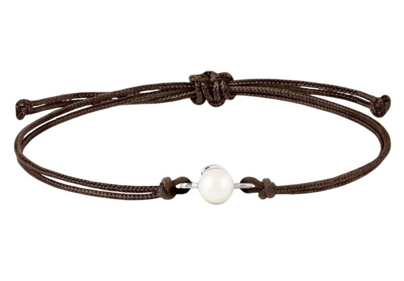 PDPAOLA Hnedý textilný náramok s pravou perlou Orion PU02-A54-U