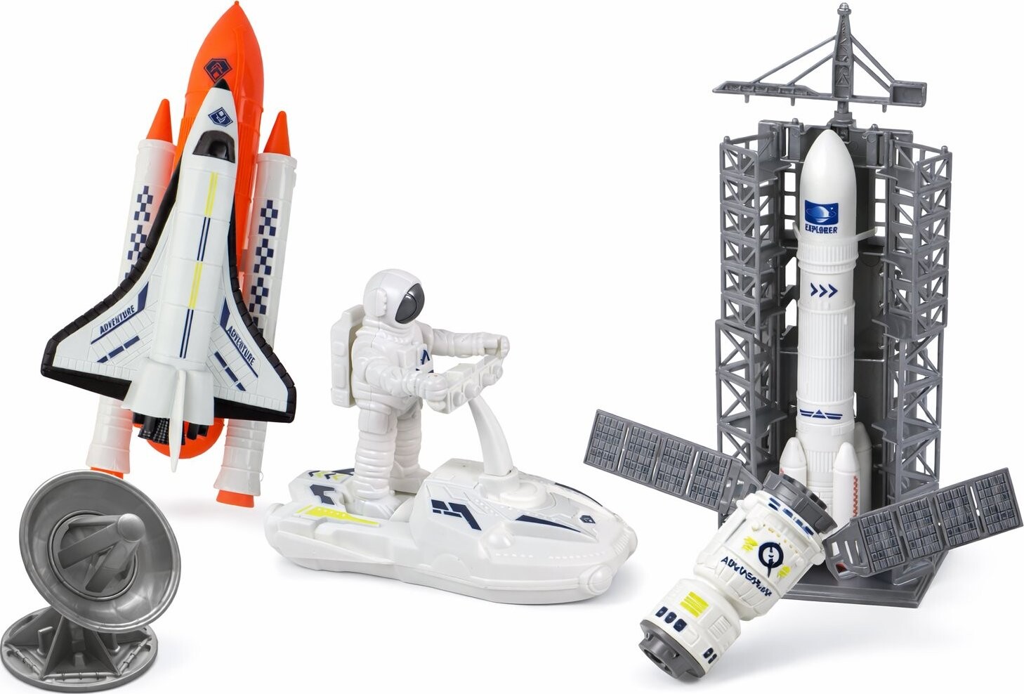 LEAN Toys 16577 Vesmírna sada raketa, loď, satelity, kozmonaut, 8 ks