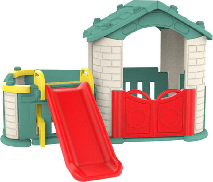 Ramiz ZOG.CHD-803G Dětský domeček skluzavka a zahrádka s plotem 3v1, zelená střecha