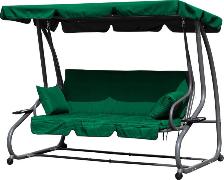 MultiGarden G2025-B Zahradní houpačka pro 3 osoby 2v1, matrace a polštář, zelená
