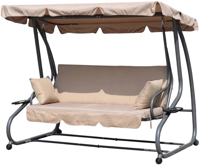 MultiGarden G2025-B Zahradní houpačka pro 3 osoby 2v1, matrace a polštář, béžová