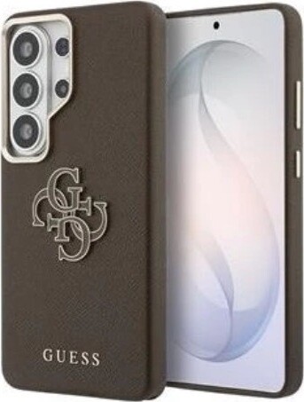 Guess PU 4G Resin Metal Logo Zadný Kryt na Samsung Galaxy S26 Ultra Brown