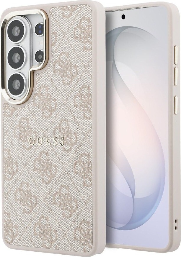 Guess PU Leather 4G Strass Triangle Logo Gold Frame Magnetic Zadný Kryt na Samsung Galaxy S26 Pink