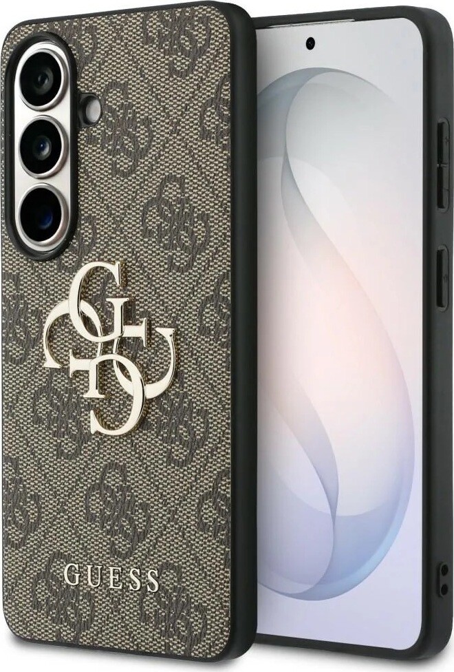 Guess PU 4G Resin Metal Logo Zadný Kryt na Samsung Galaxy S26 Brown