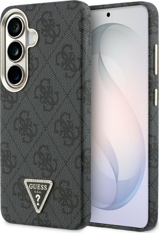 Guess PU Leather 4G Strass Triangle Logo Gold Frame Magnetic Zadný Kryt na Samsung Galaxy S26 Black