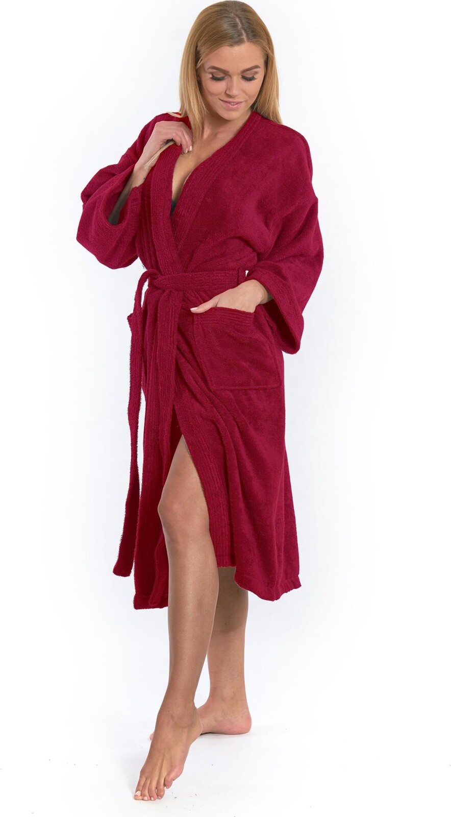 Interkontakt Dámský župan model KIMONO 04 Bordeaux Velikost županu L