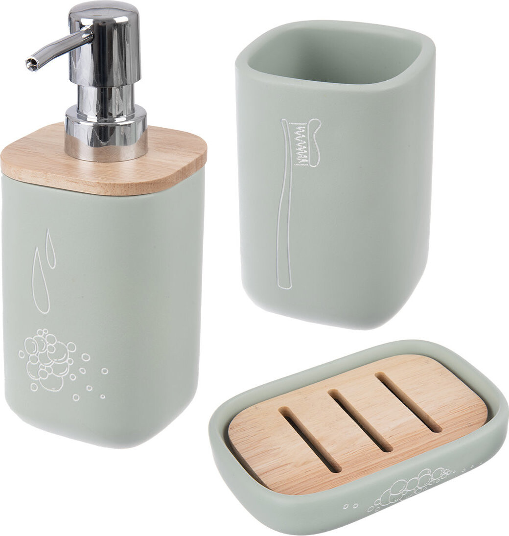 ORION Súprava kúpeľňová polyresin/gum. drevo greenish 3 ks