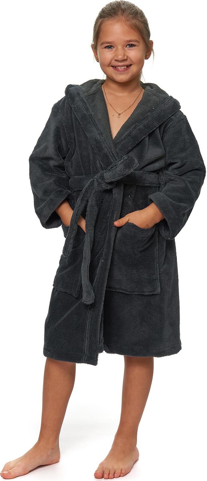 Interkontakt Dětský župan s kapucí Cool Gray 10 let