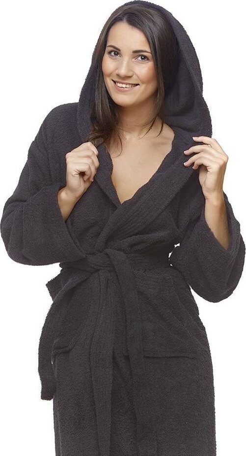 Interkontakt Dámský župan s kapucí 05 Black Chocolate Velikost županu L