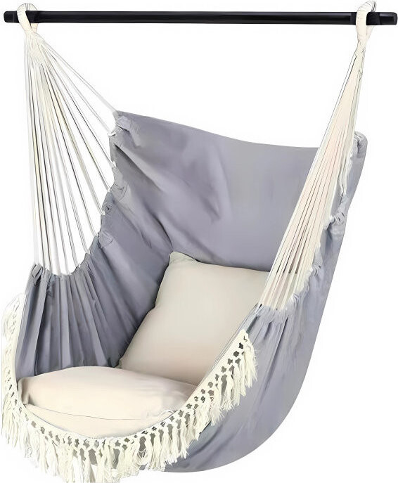 RealG RC-K-573 Brazilské závěsné houpací křeslo s polštáři 130 × 100 cm, šedo-béžové