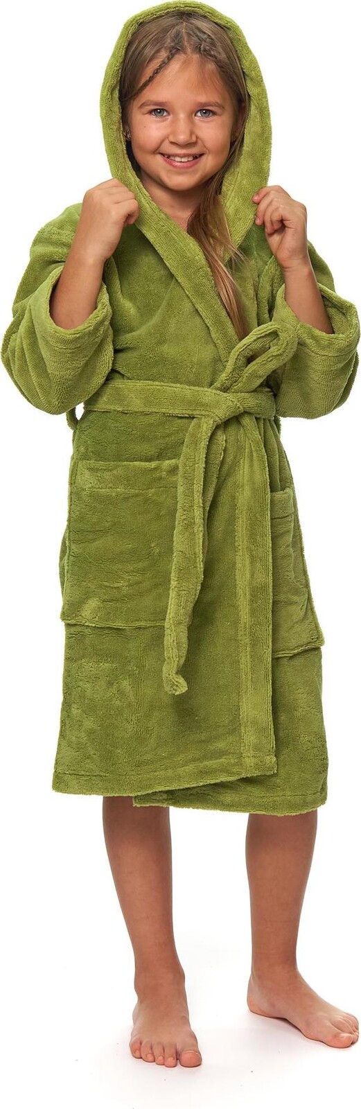 Interkontakt Dětský župan s kapucí Olive Green 10 let