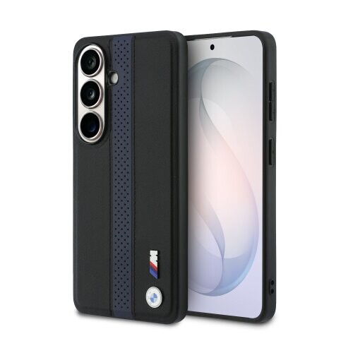 BMW M PU Leather Perforated Stripes and Metal Logo Magnetic Zadní Kryt pro Samsung Galaxy S26 Blue