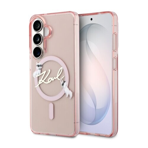 Karl Lagerfeld IML Choupette Karl Script Logo Magnetic Zadní Kryt pro Samsung Galaxy S26 Pink