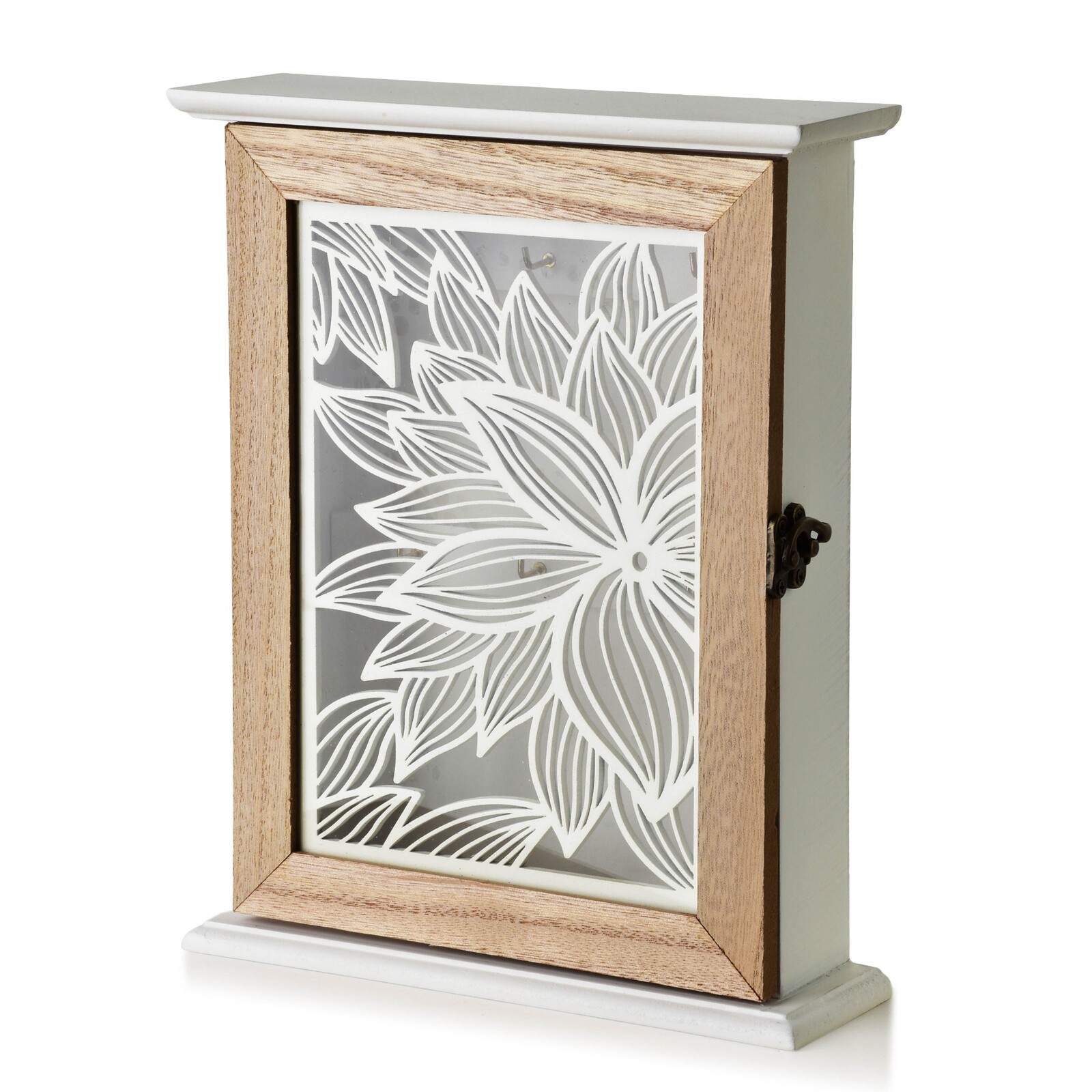 Dřevěná skříňka na klíče STACY Bloom 20x6x24,5 cm hnědá/bílá