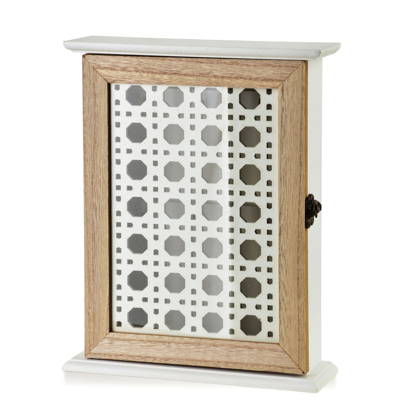 Dřevěná skříňka na klíče STACY Lace 19,5x6,5x25 cm hnědá/bílá
