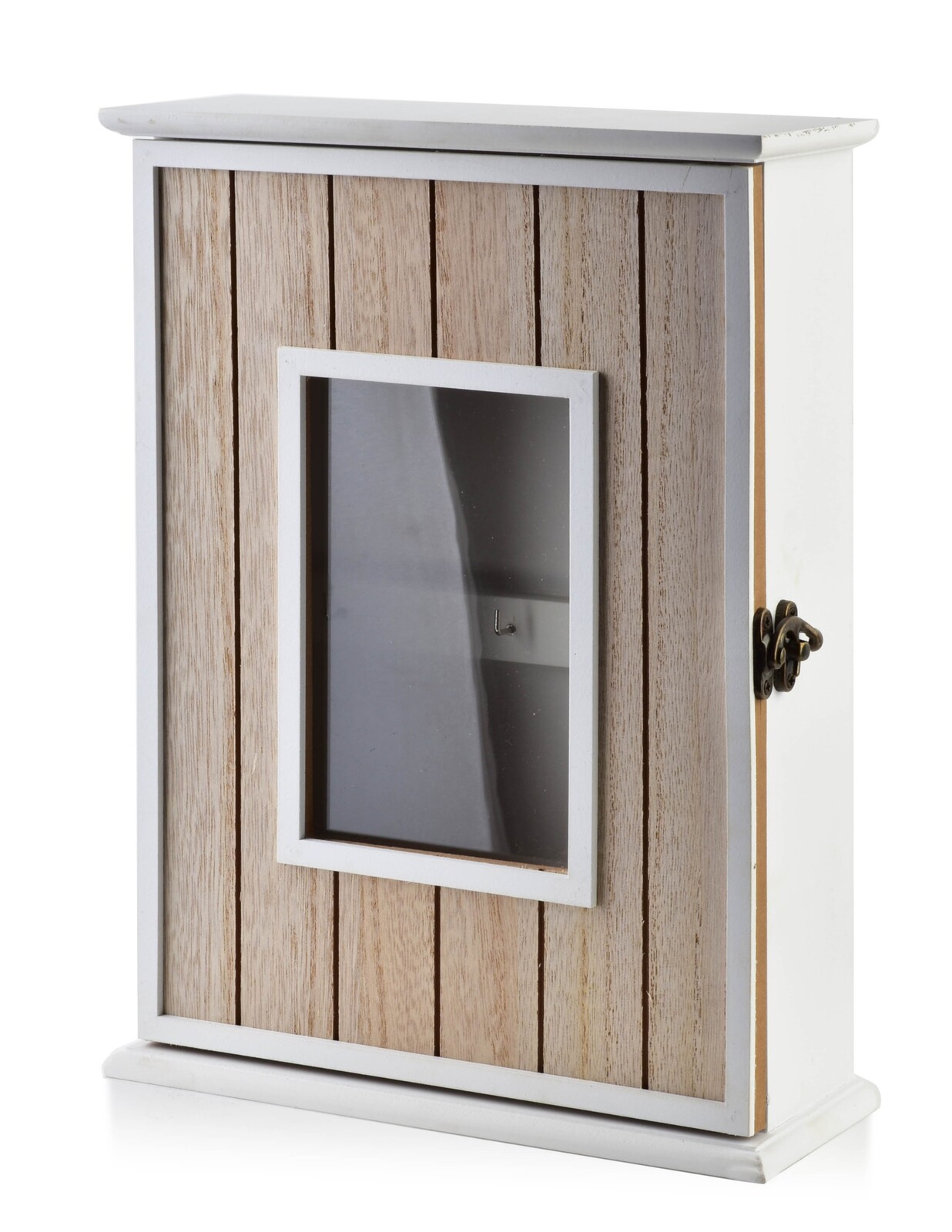 Dřevěná skříňka na klíče STACY Window 22x8x29,5 cm bílá/hnědá