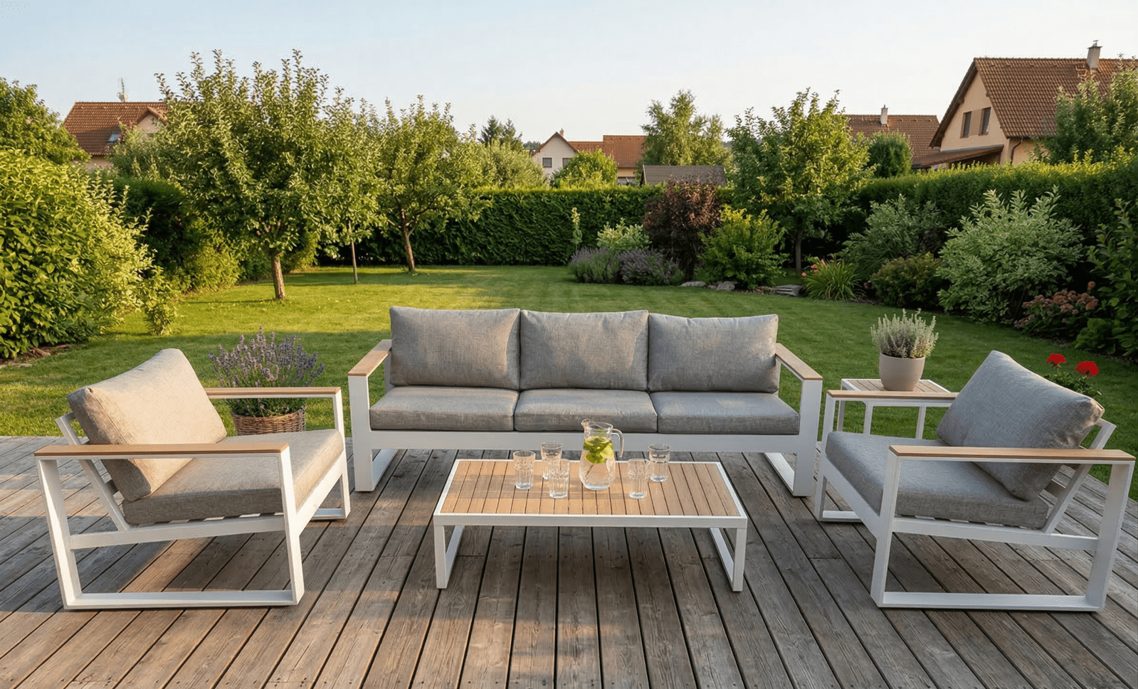 Sada zahradního nábytku pro 5 osob Houseland Ardexa bílá/šedá