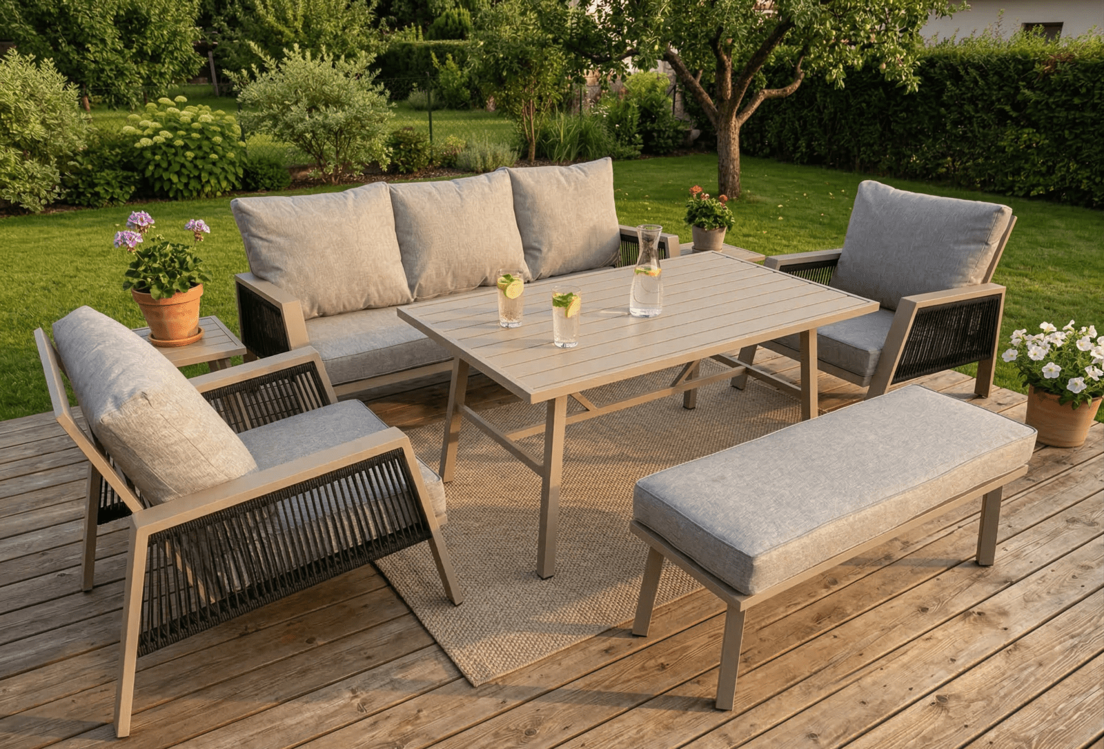 Sada zahradního nábytku pro 5 osob Houseland Atessa hnědá/šedá