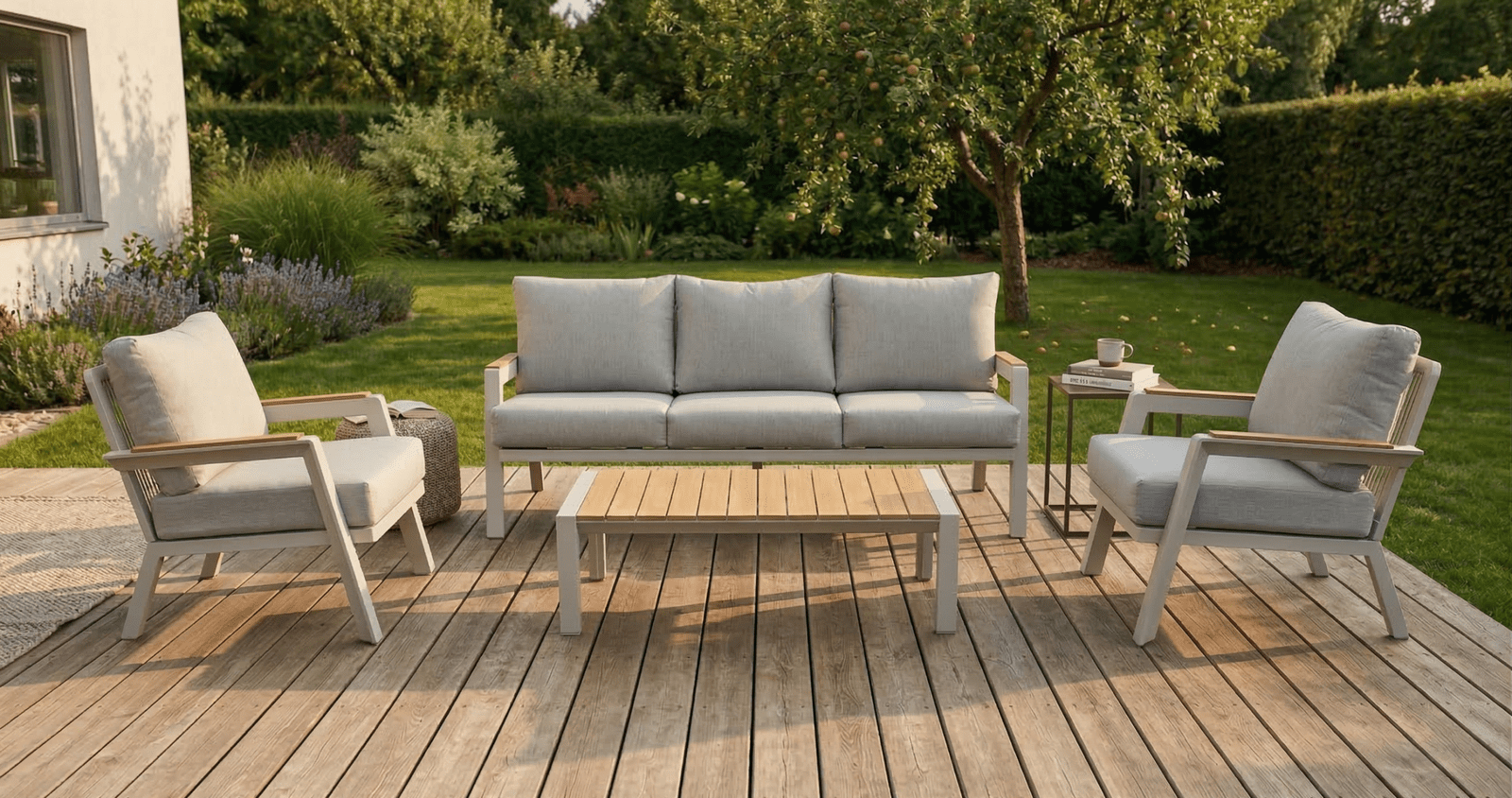 Sada zahradního nábytku pro 5 osob Houseland Porto bílá/šedá