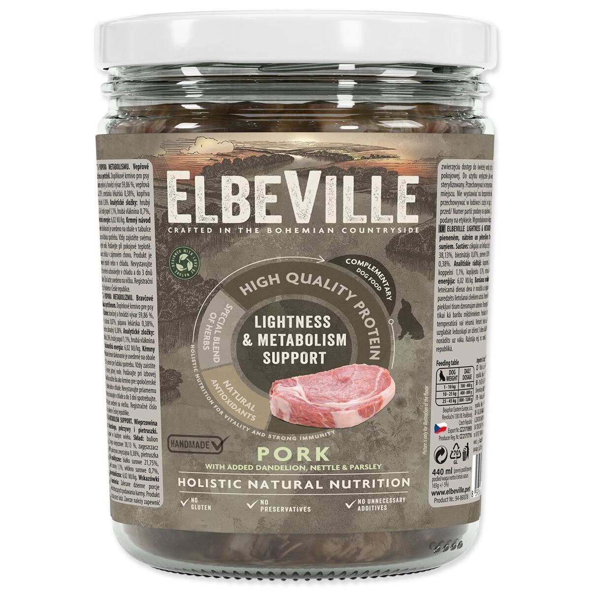 Sklenice Elbeville Dog Lightness & Metabolism Support, vepřové s přidanou smetánkou, 440ml