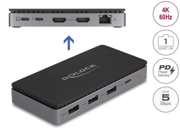 Delock Dokovacia stanica USB Type-C™ 4K - duálny HDMI MST / USB / Gibabit LAN / PD 3.0 85 W