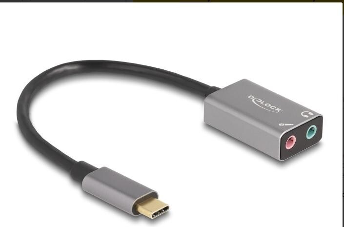 Delock Externá zvuková karta USB Type-C™ s audio adaptérom Plug & Play, 2 x 3,5 mm stereo jack
