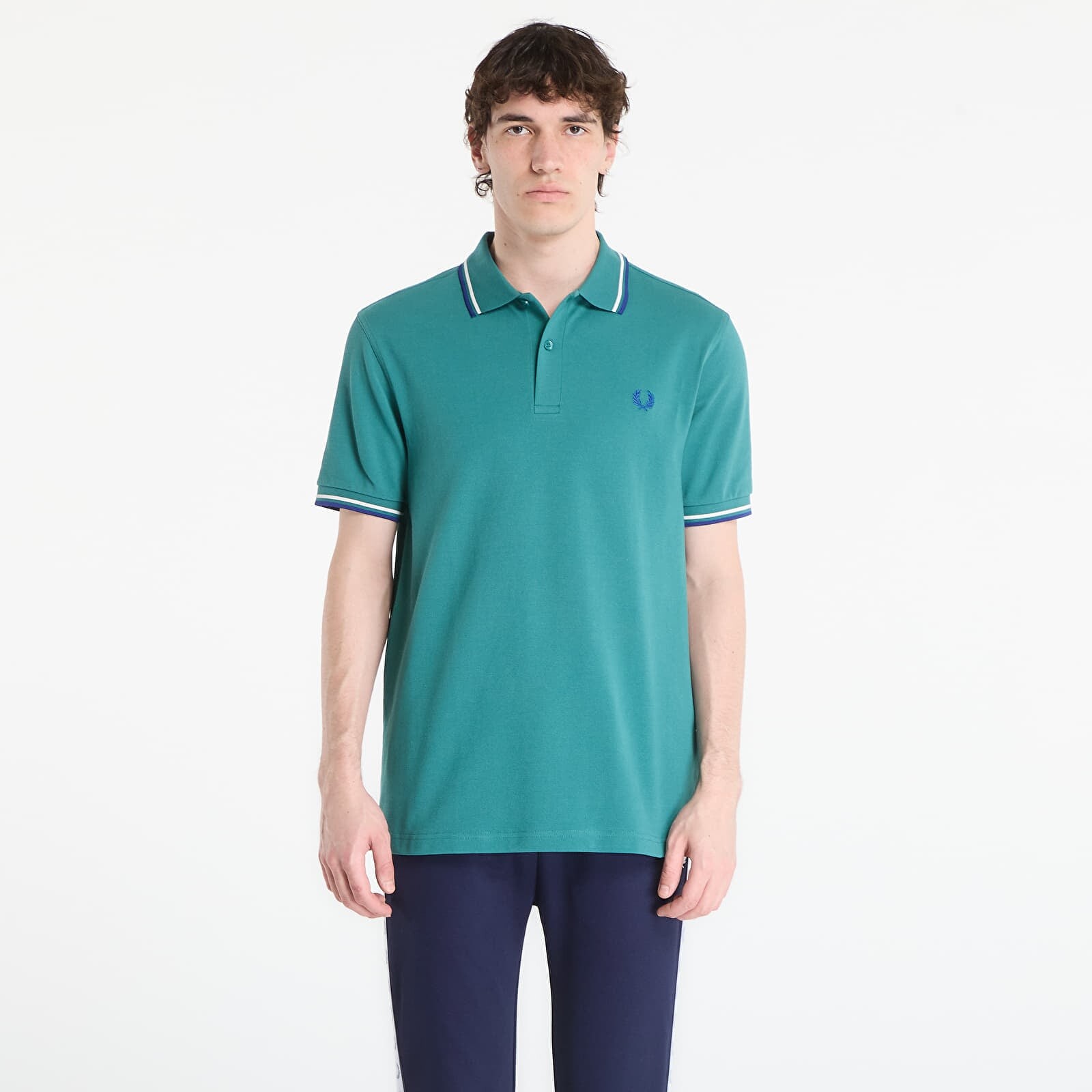 Tričko FRED PERRY Twin Tipped Fred Perry Shirt Deep Mint/ Snow White/ Soho Eclipse L