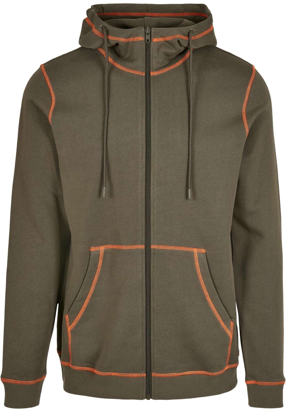 Organic Contrast Flatlock Stitched Zipper Hoody Olive/Rusty