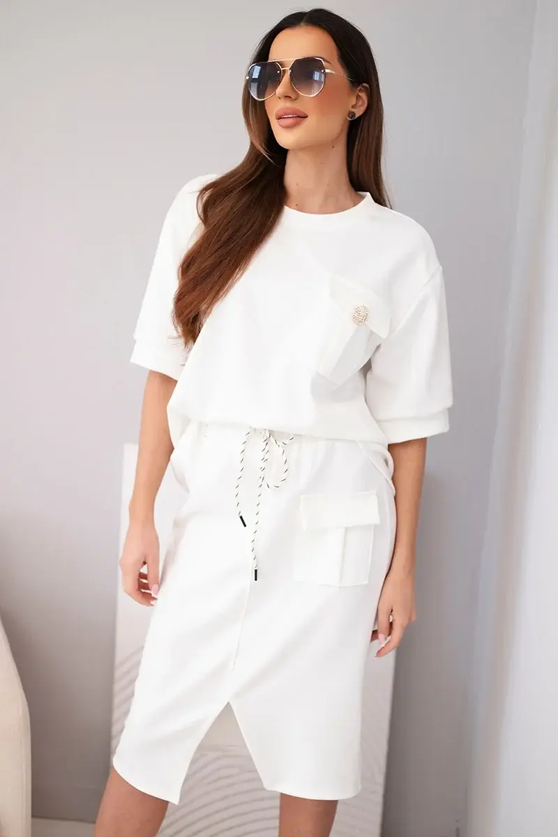 Dámsky set s blúzkou a midi sukňou, ecru