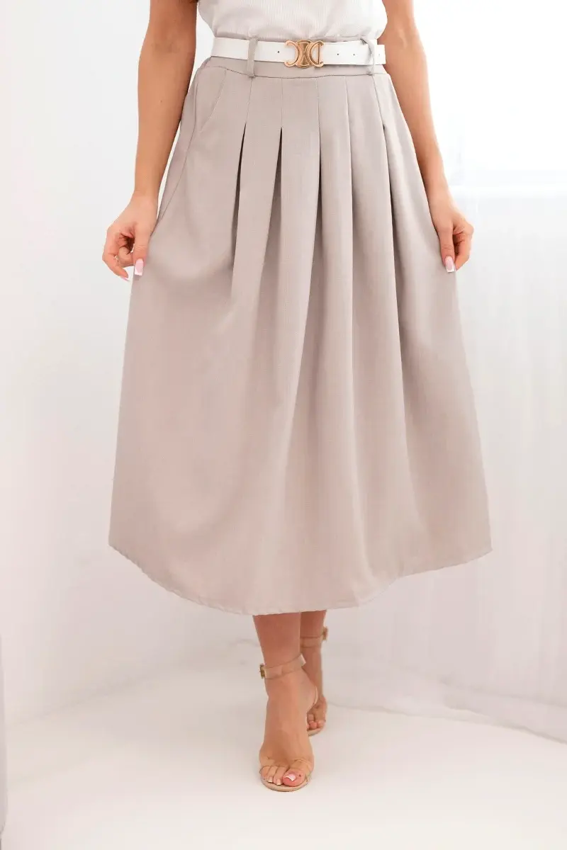 Kesi dámska viskózová sukňa s opaskom a záhybmi fango