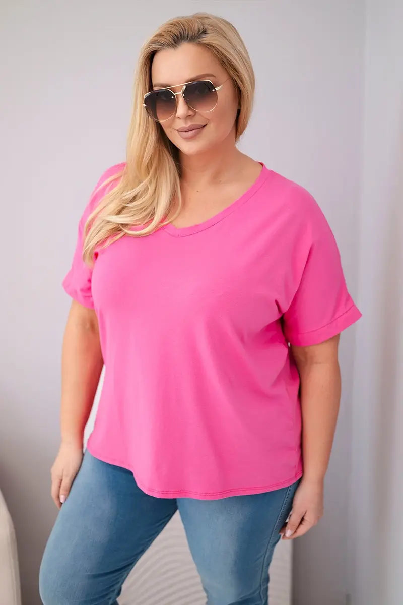 Ružová oversize blúzka s V-výstrihom