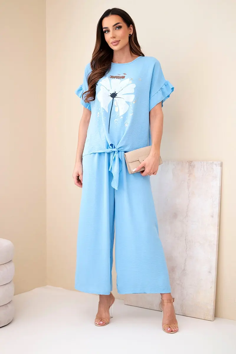 Dámsky viskózny set s kvetinovým topom a nohavicami