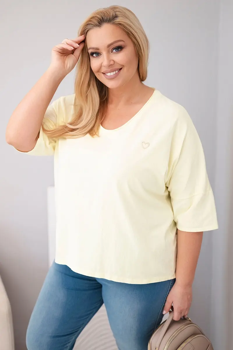Kesi Włoski dámska oversized plus size blúzka V-neck žltá