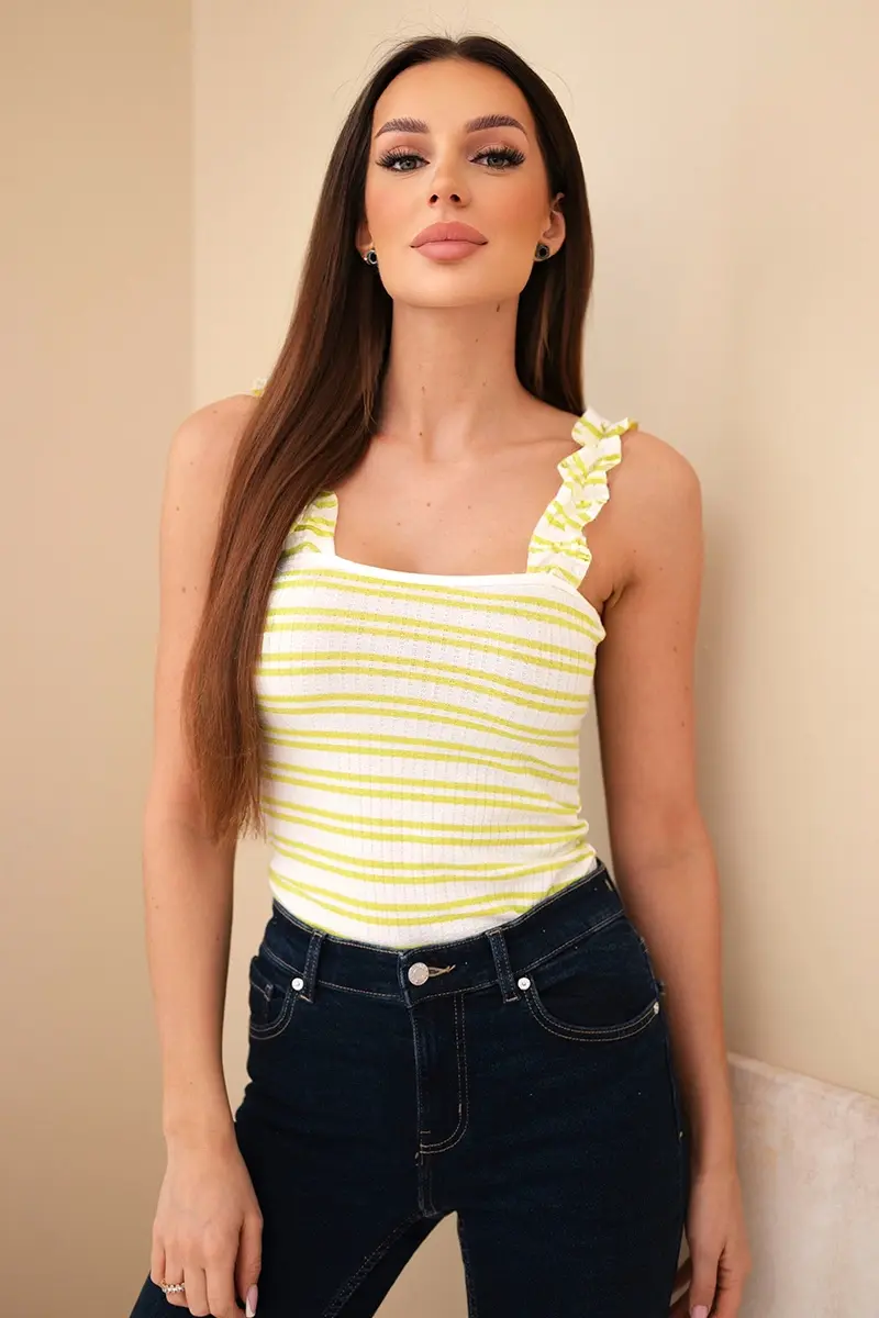 Červený pruhovaný top s volánikmi