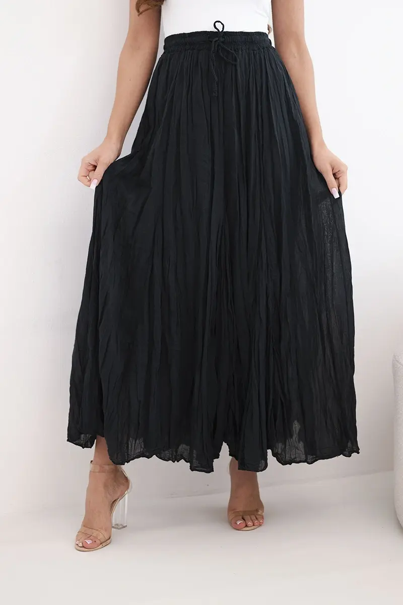 Dámska maxi bavlnená sukňa s elastickým pásom čierna