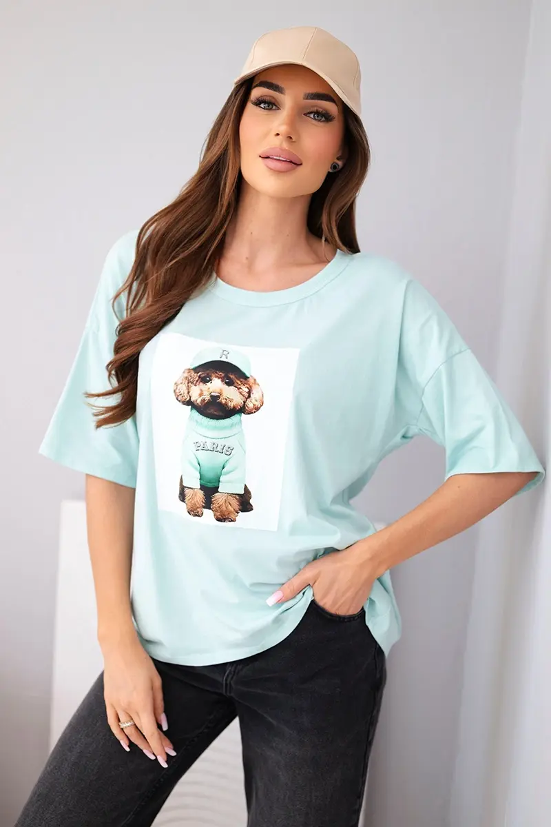 Kesi Włoski oversize dámske tričko s potlačou mint