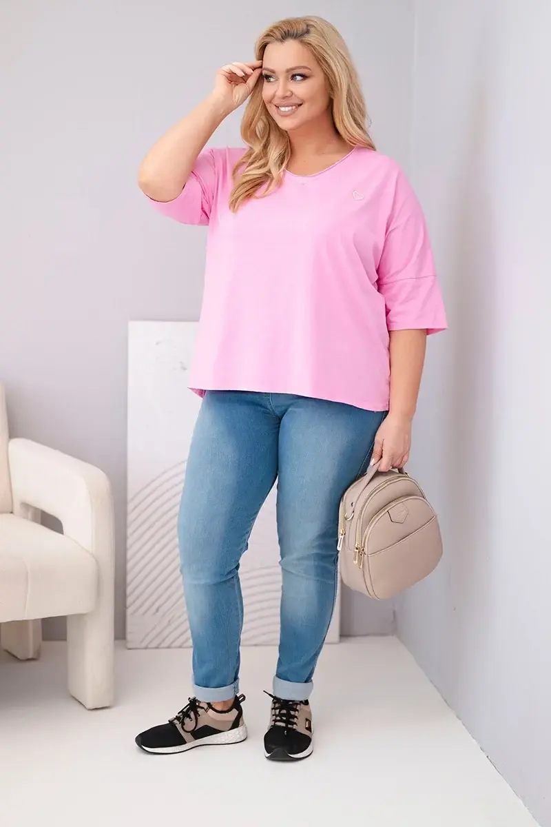 Kesi dámska oversize plus-size blúzka V-krk, svetloružová
