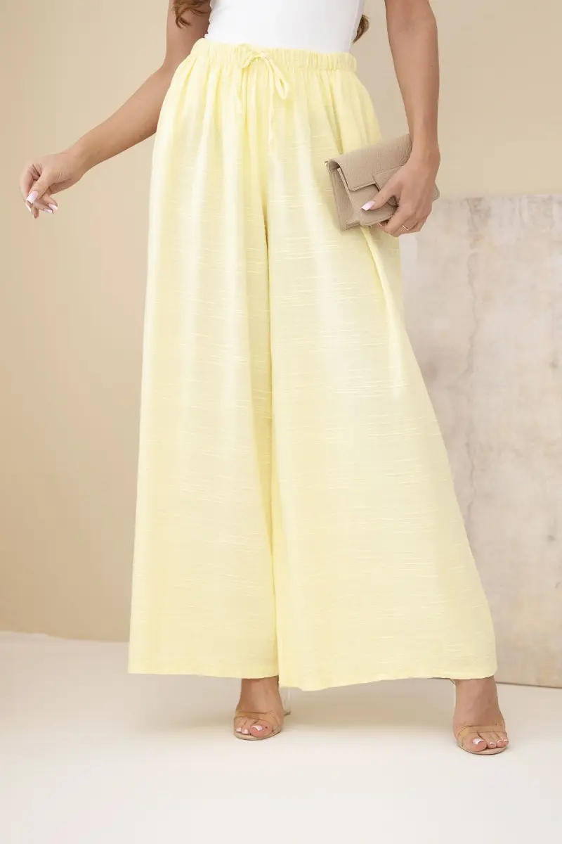 Kesi žlté dámske široké nohavice z bavlny