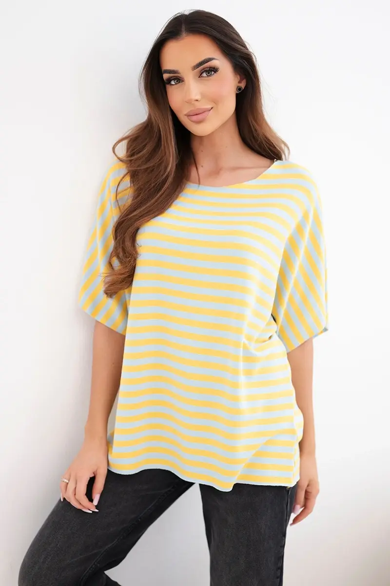 Dámska prúžkovaná bavlnená blúzka žltá