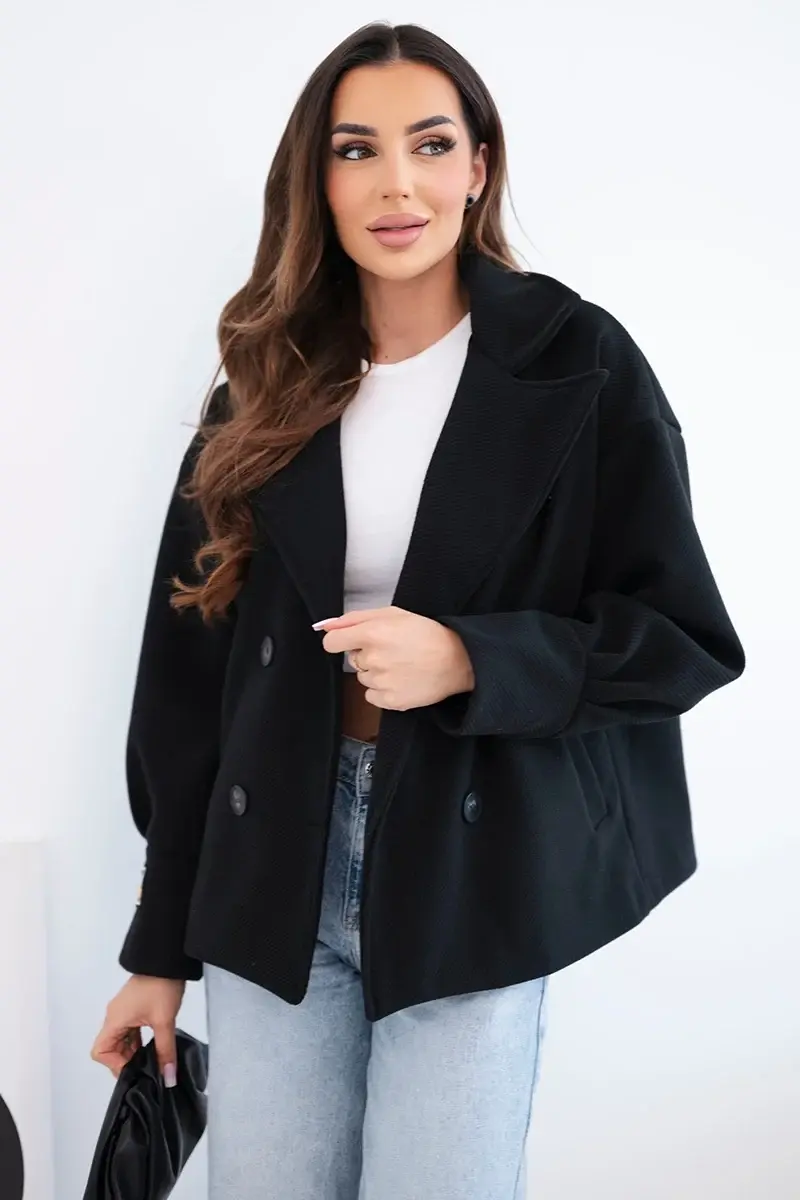 Kesi dámsky krátky dvojradový kabát čierny