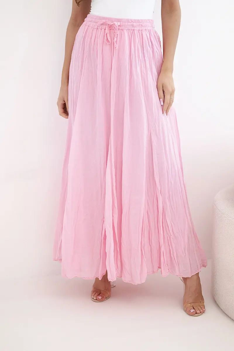 Maxi sukňa Kesi Włoski s elastickým pásom ružová