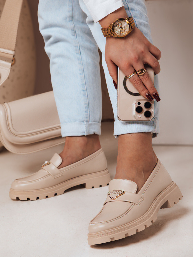 Dámske mokasíny s plochou podrážkou ELEGANCIO beige FashionStreet ZY0709 39