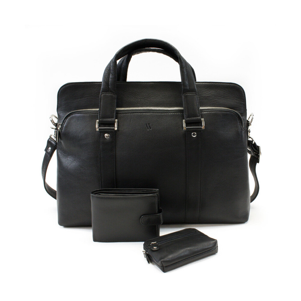 Súprava tašky na notebook, peňaženky a kľúčenky Arwel 2187 - čierna