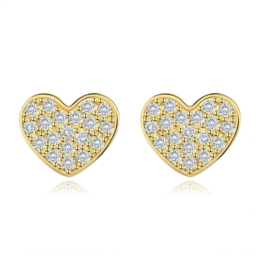 Zlaté náušnice 14K s motívom srdca a čírymi zirkónmi