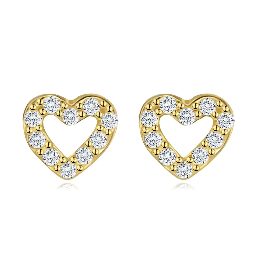 Zlaté náušnice 14K v tvare srdca s čírymi zirkónmi