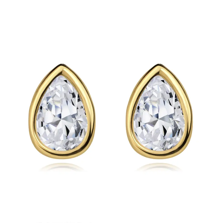 Zlaté 14K náušnice so zirkónom v tvare slzy