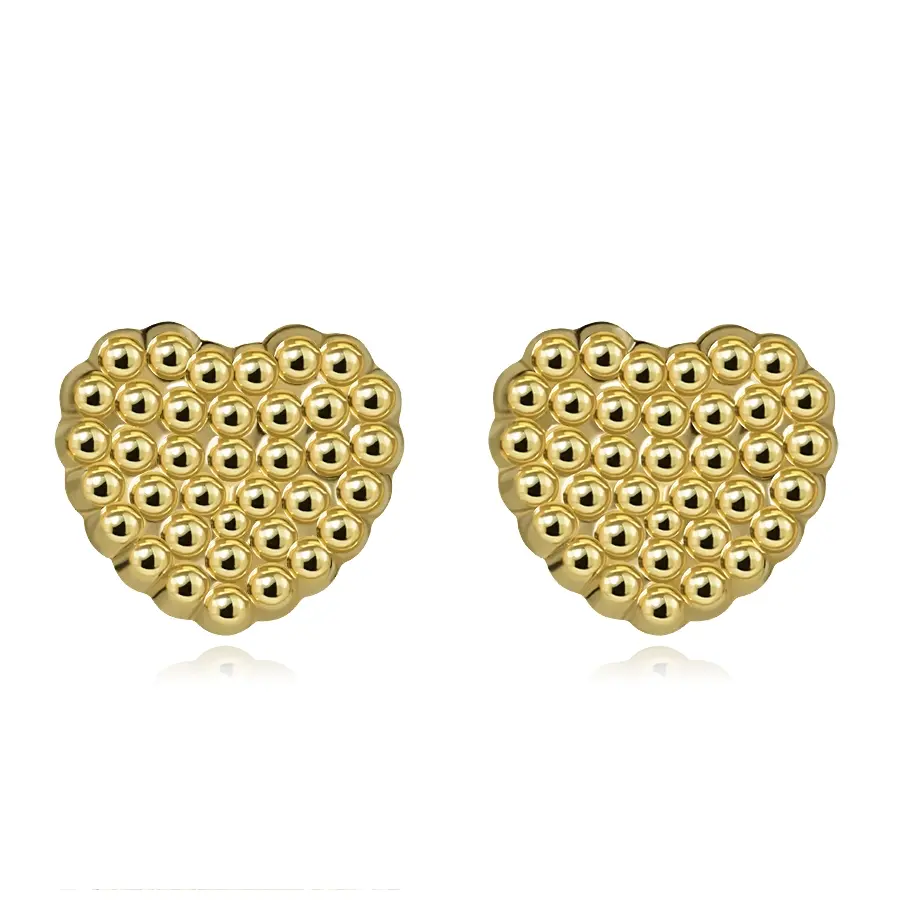 Zlaté náušnice 14K v tvare srdca s jemnou guľôčkovou štruktúrou