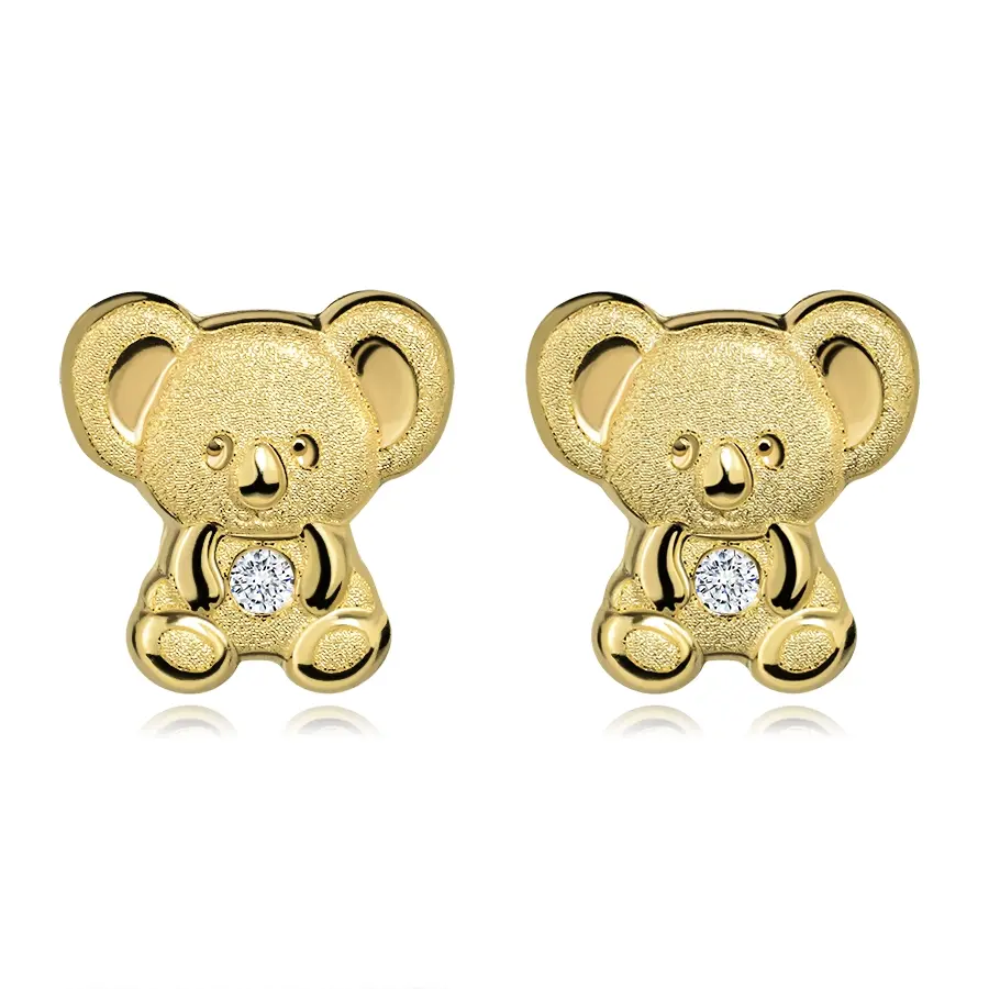Zlaté náušnice 9K koala so zirkónom